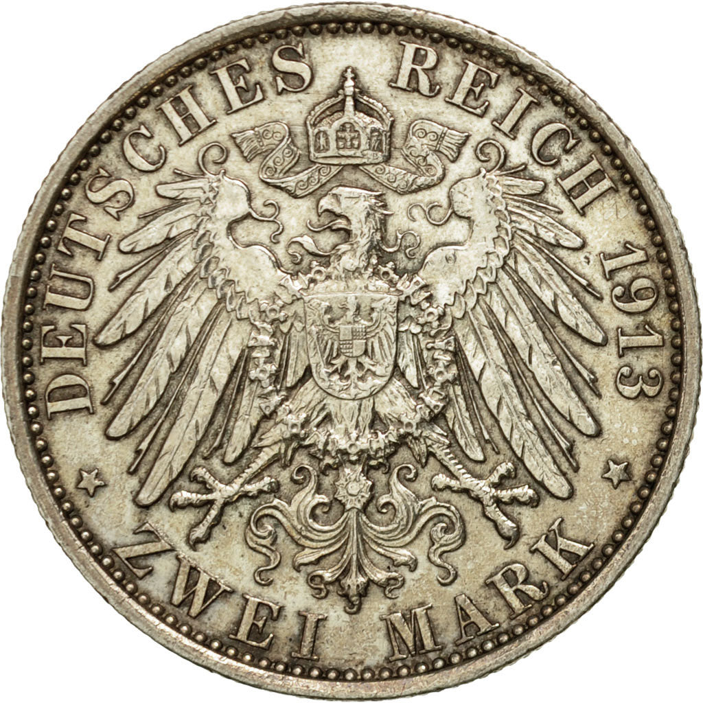 Coin, German States, PRUSSIA, Wilhelm II, 2 Mark, 1913, Berlin, AU(55-58)