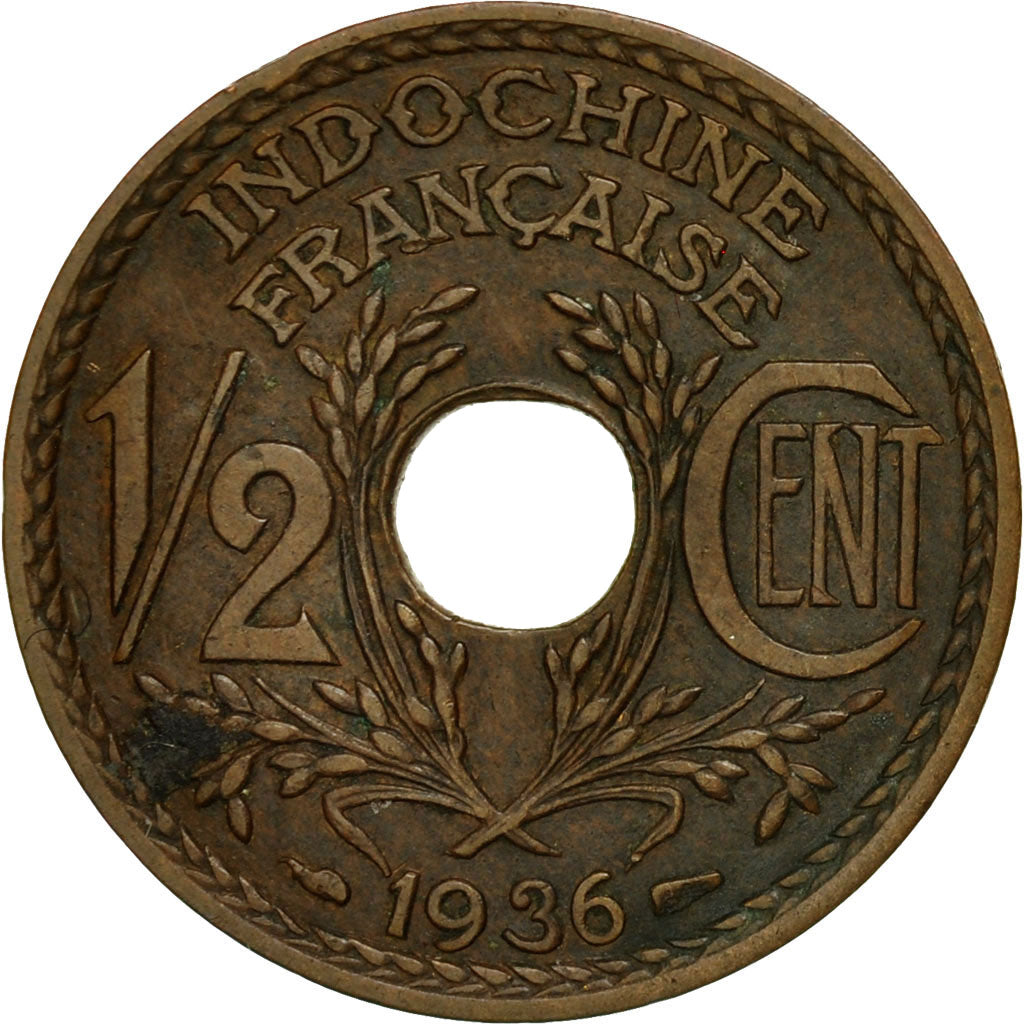 Münze, FRENCH INDO-CHINA, 1/2 Cent, 1936, Paris, VZ, Bronze, KM:20