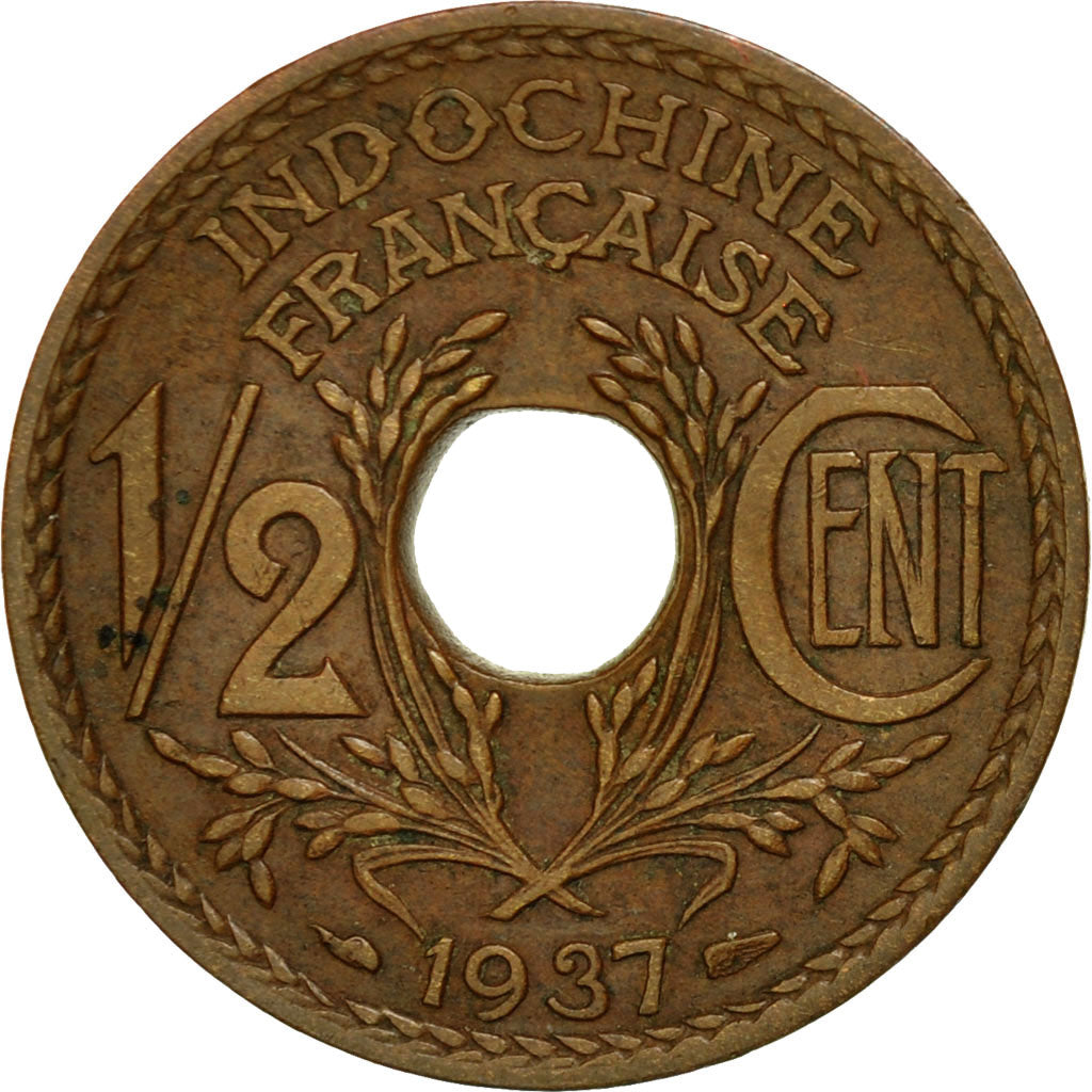 Münze, FRENCH INDO-CHINA, 1/2 Cent, 1937, Paris, VZ, Bronze, KM:20