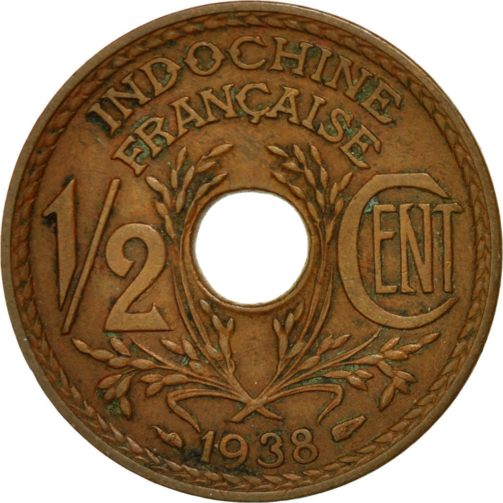 Coin, FRENCH INDO-CHINA, 1/2 Cent, 1938, Paris, AU(55-58), Bronze, KM:20