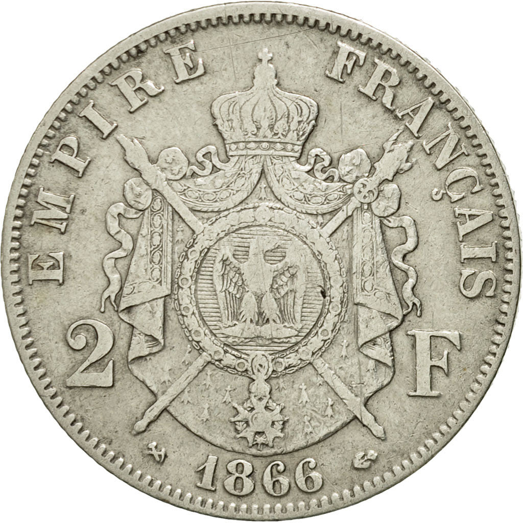 Coin, France, Napoleon III, Napoléon III, 2 Francs, 1866, Bordeaux, VF(30-35)