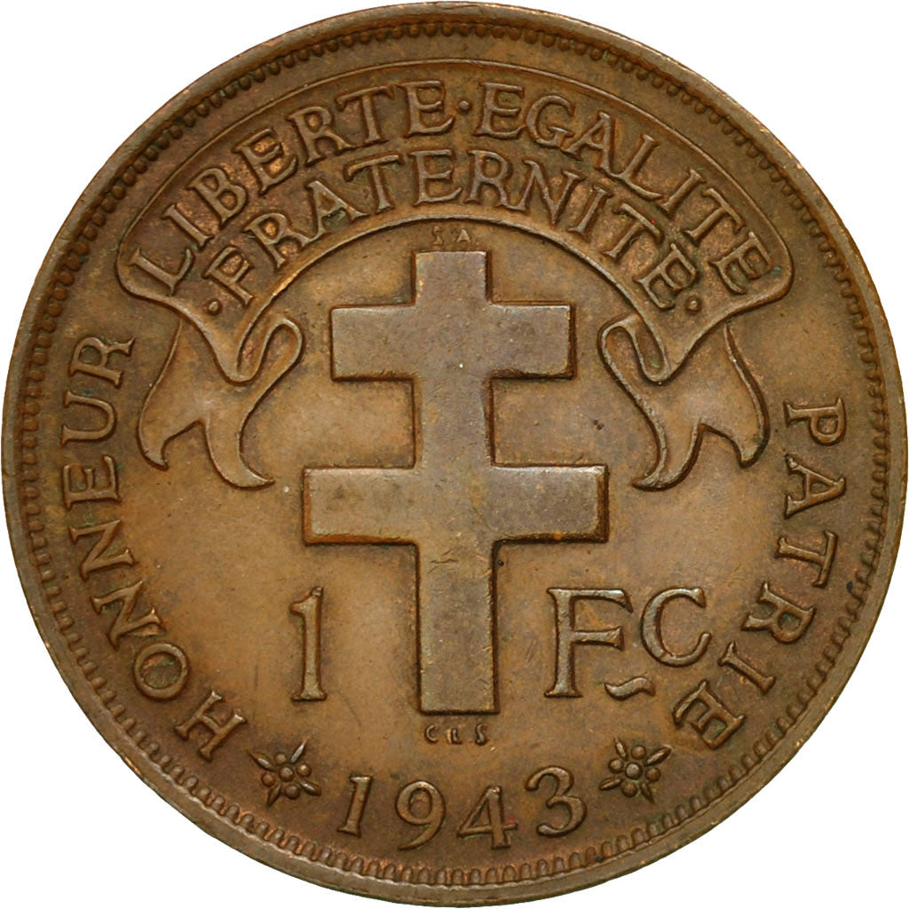 Coin, Cameroon, Franc, 1943, Pretoria, AU(50-53), Bronze, KM:7