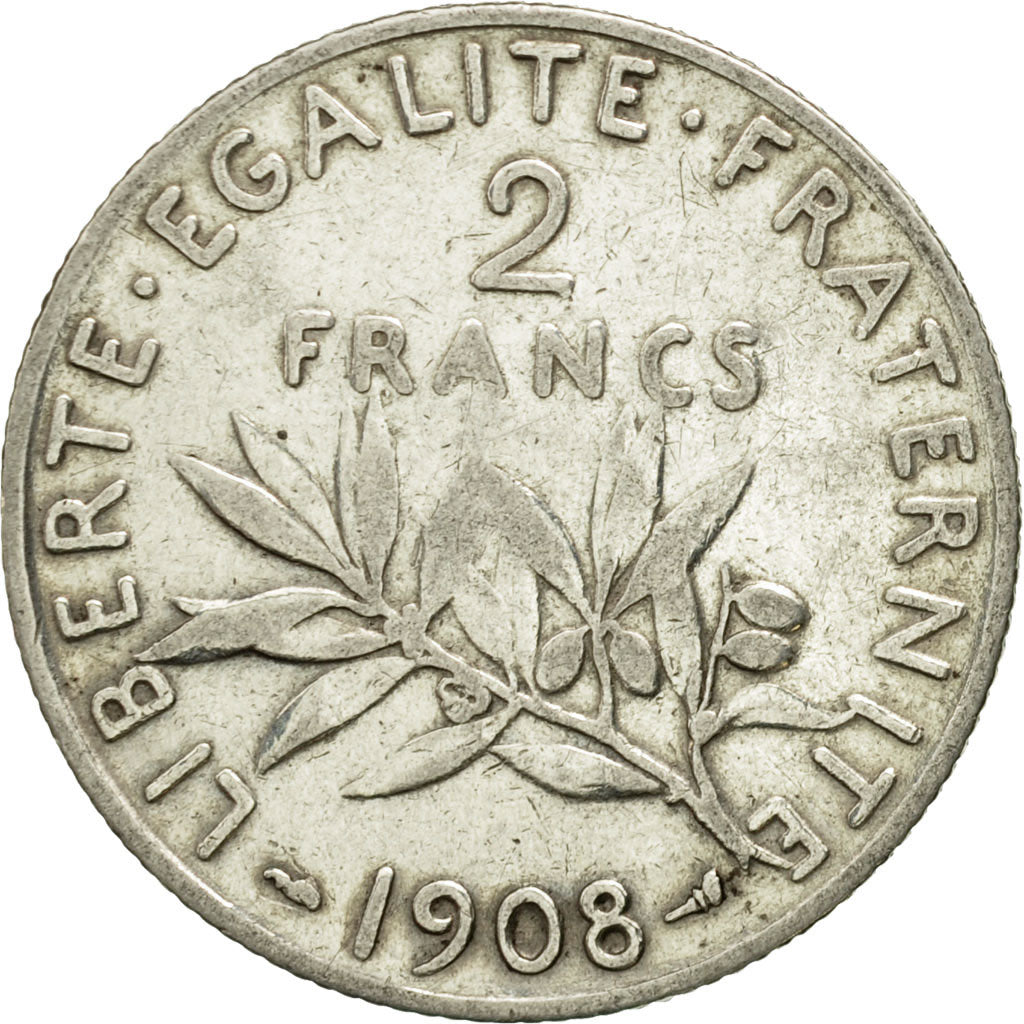 Coin, France, Semeuse, 2 Francs, 1908, Paris, AU(50-53), Silver, KM:845.1