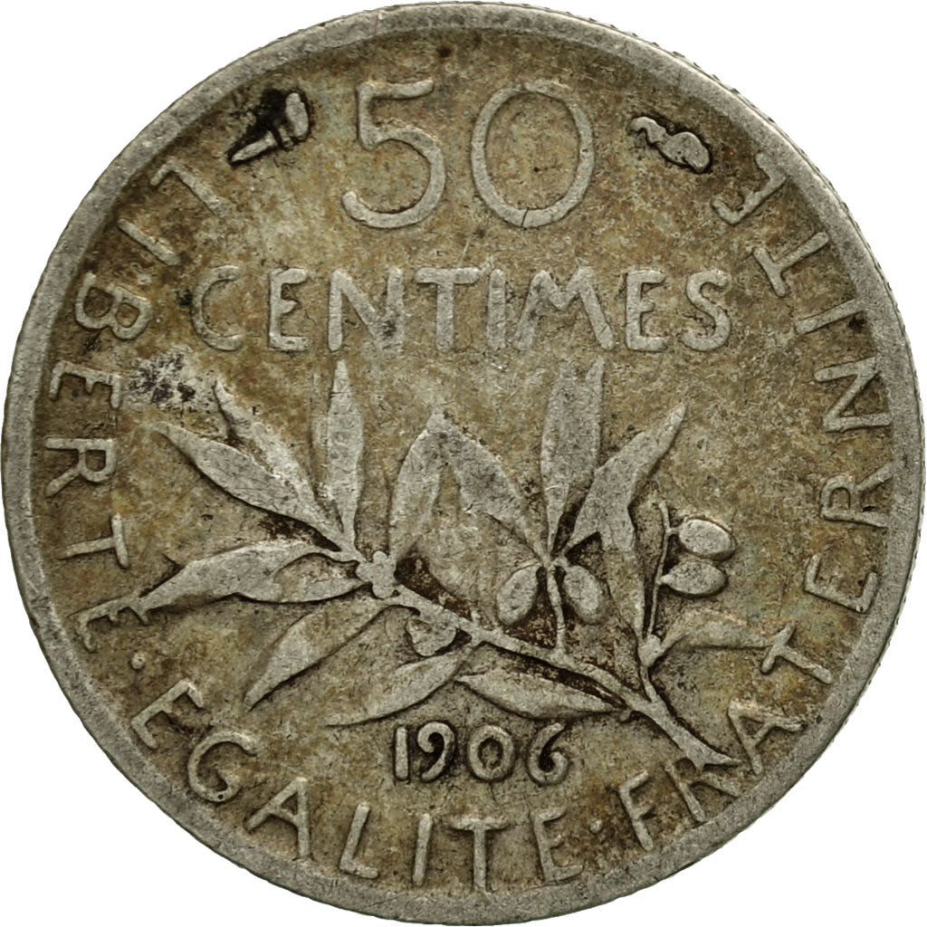 Coin, France, Semeuse, 50 Centimes, 1906, Paris, VF(30-35), Silver, KM:854