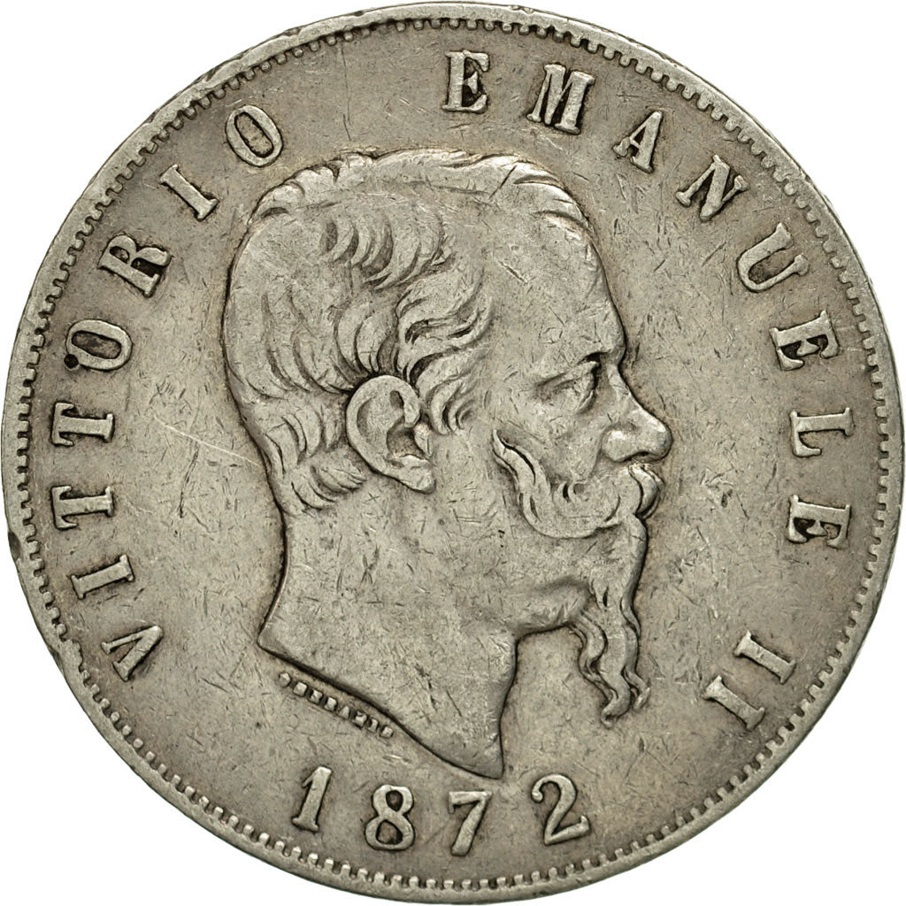 Coin, Italy, Vittorio Emanuele II, 5 Lire, 1872, Milan, EF(40-45), Silver