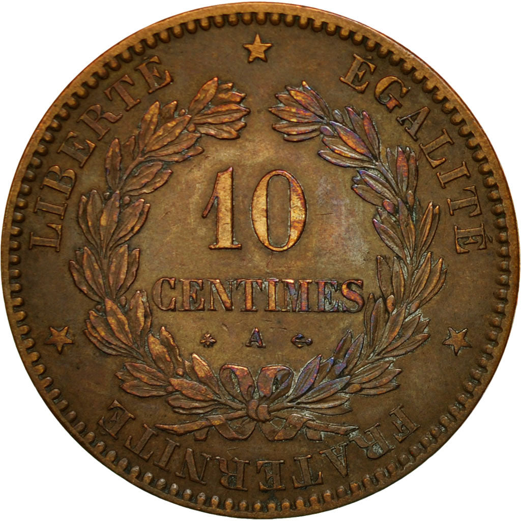 Moneta, Francia, Cérès, 10 Centimes, 1870, Paris, BB, Bronzo, KM:815.1