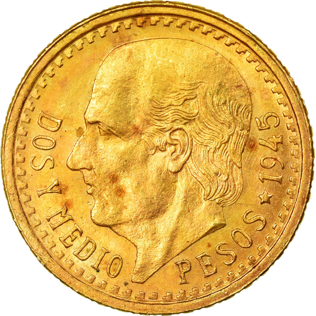 Moneta, Messico, 2-1/2 Pesos, 1945, Mexico City, SPL, Oro, KM:463