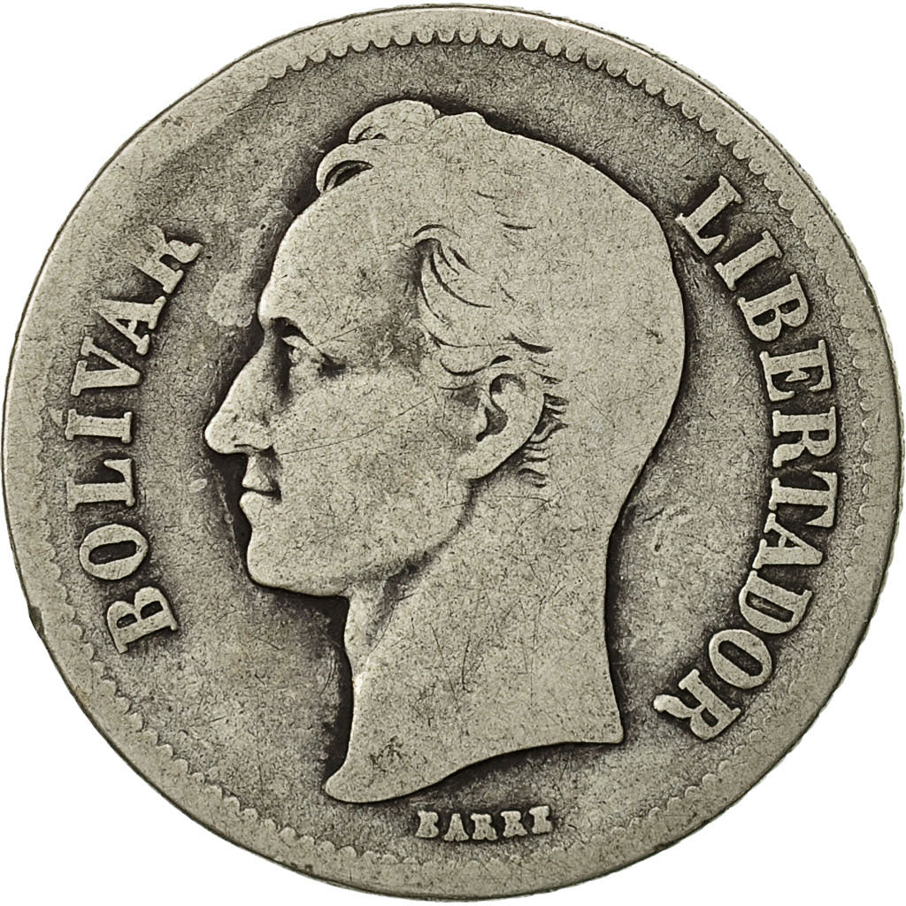 Coin, Venezuela, Gram 10, 2 Bolivares, 1922, Philadelphia, VF(30-35), Silver