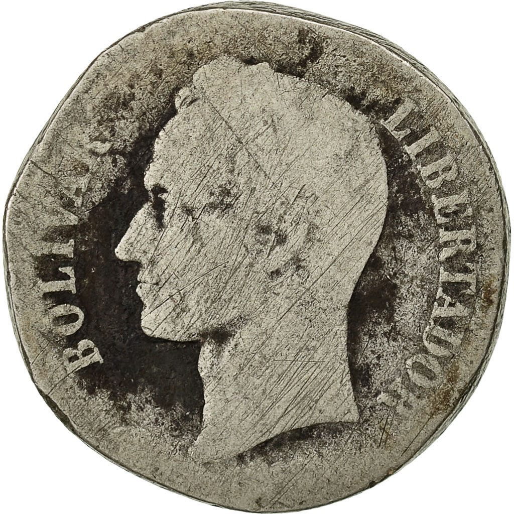 Coin, Venezuela, Gram 10, 2 Bolivares, 1922, Philadelphia, VG(8-10), Silver
