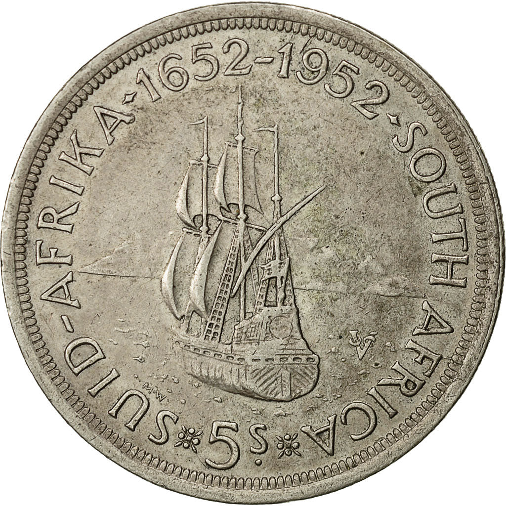 Munten, Zuid Afrika, George VI, 5 Shillings, 1952, ZF+, Zilver, KM:41