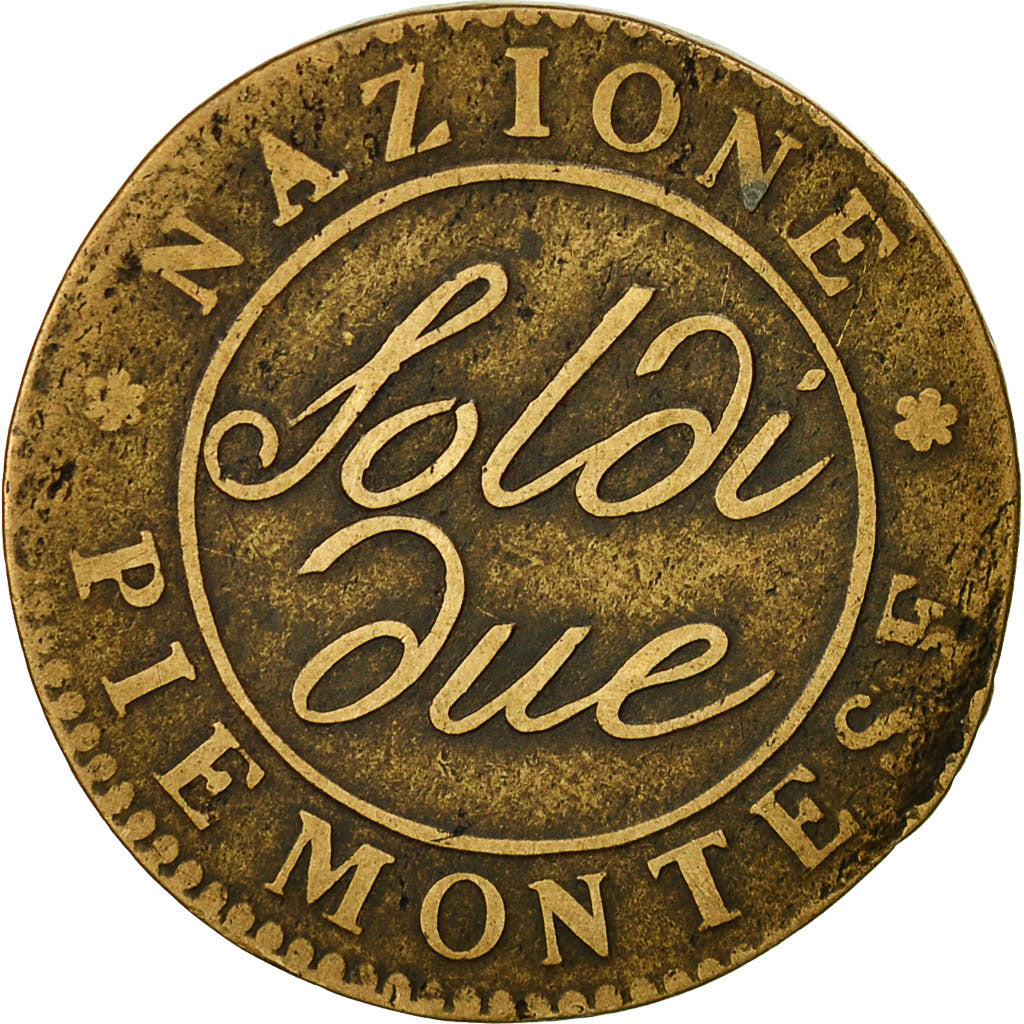 Coin, ITALIAN STATES, PIEDMONT REPUBLIC, Due (2) Soldi, 1800, AU(50-53), Bronze