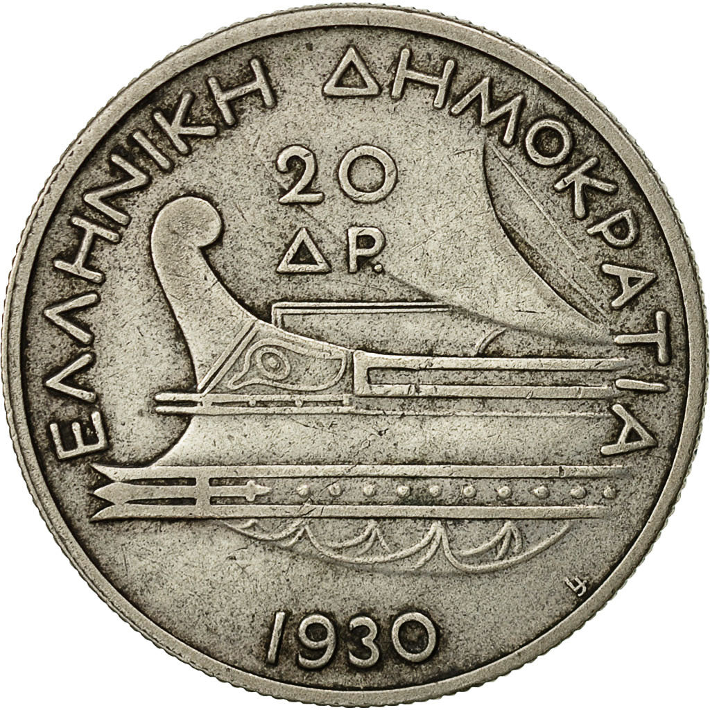 Coin, Greece, 20 Drachmai, 1930, AU(55-58), Silver, KM:73