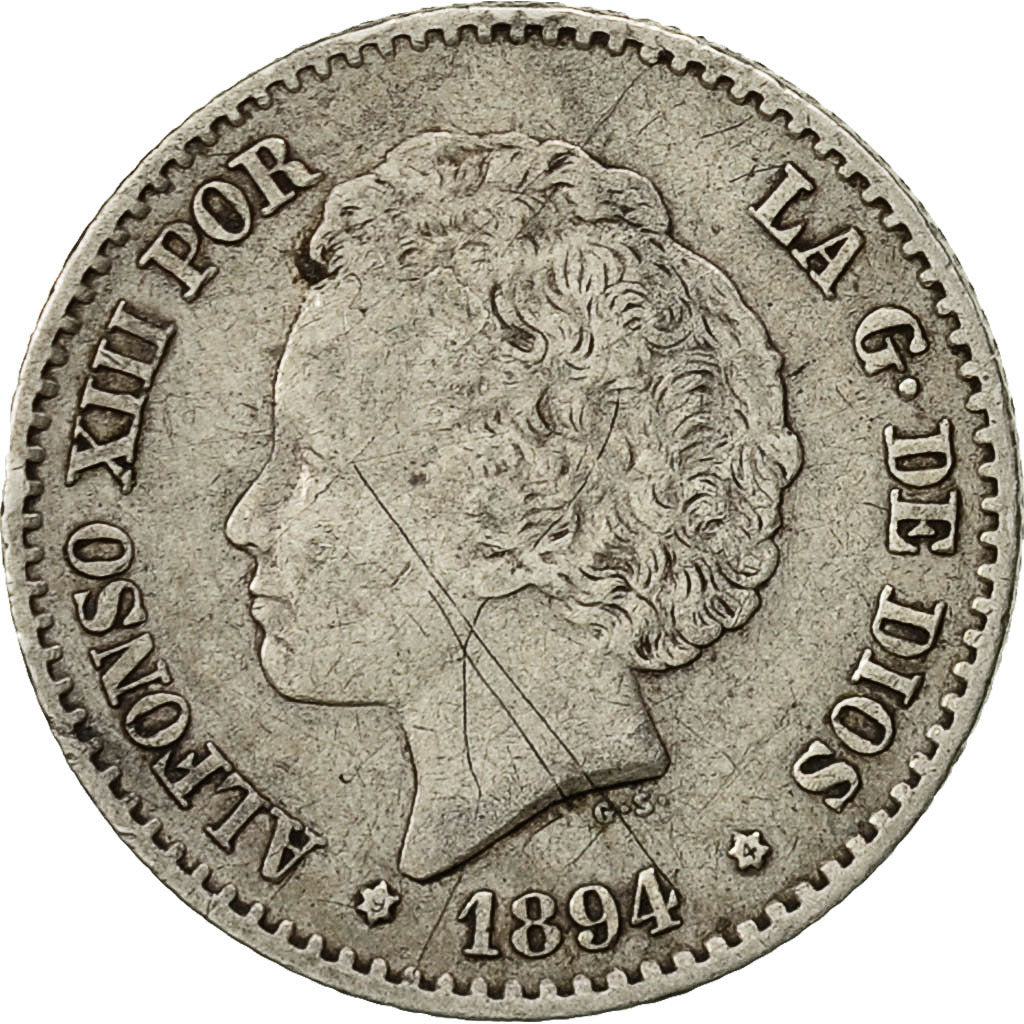 Coin, Spain, Alfonso XIII, 50 Centimos, 1894, Madrid, VF(30-35), Silver, KM:703