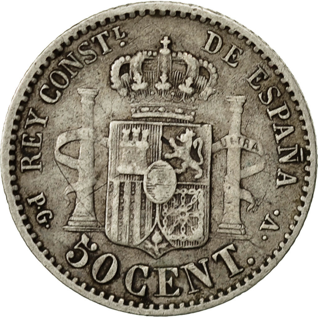 Coin, Spain, Alfonso XIII, 50 Centimos, 1894, Madrid, VF(30-35), Silver, KM:703