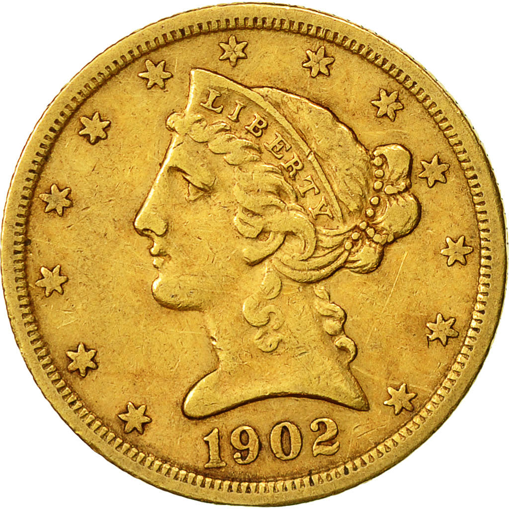 Coin, United States, Coronet Head, $5, Half Eagle, 1902, U.S. Mint, San