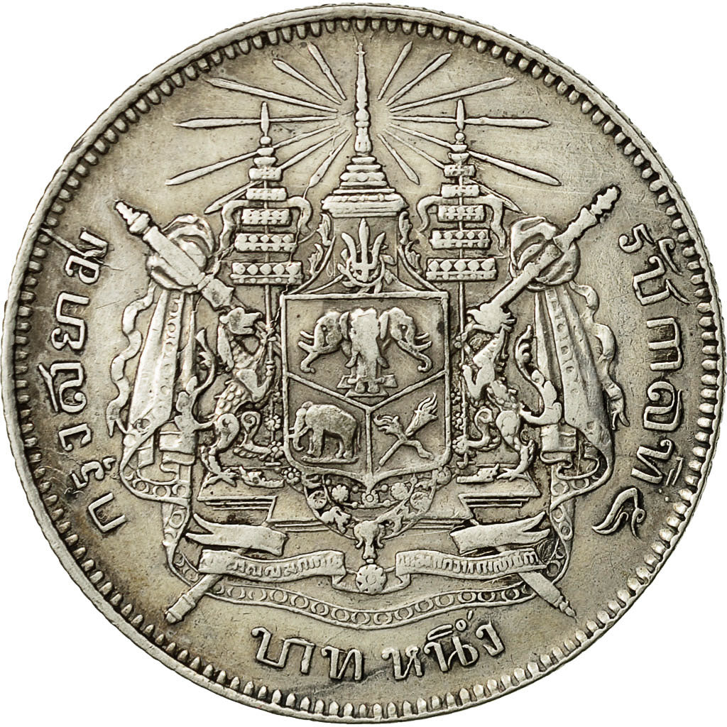 Coin, Thailand, Rama V, Baht, 1906, AU(50-53), Silver, KM:34a