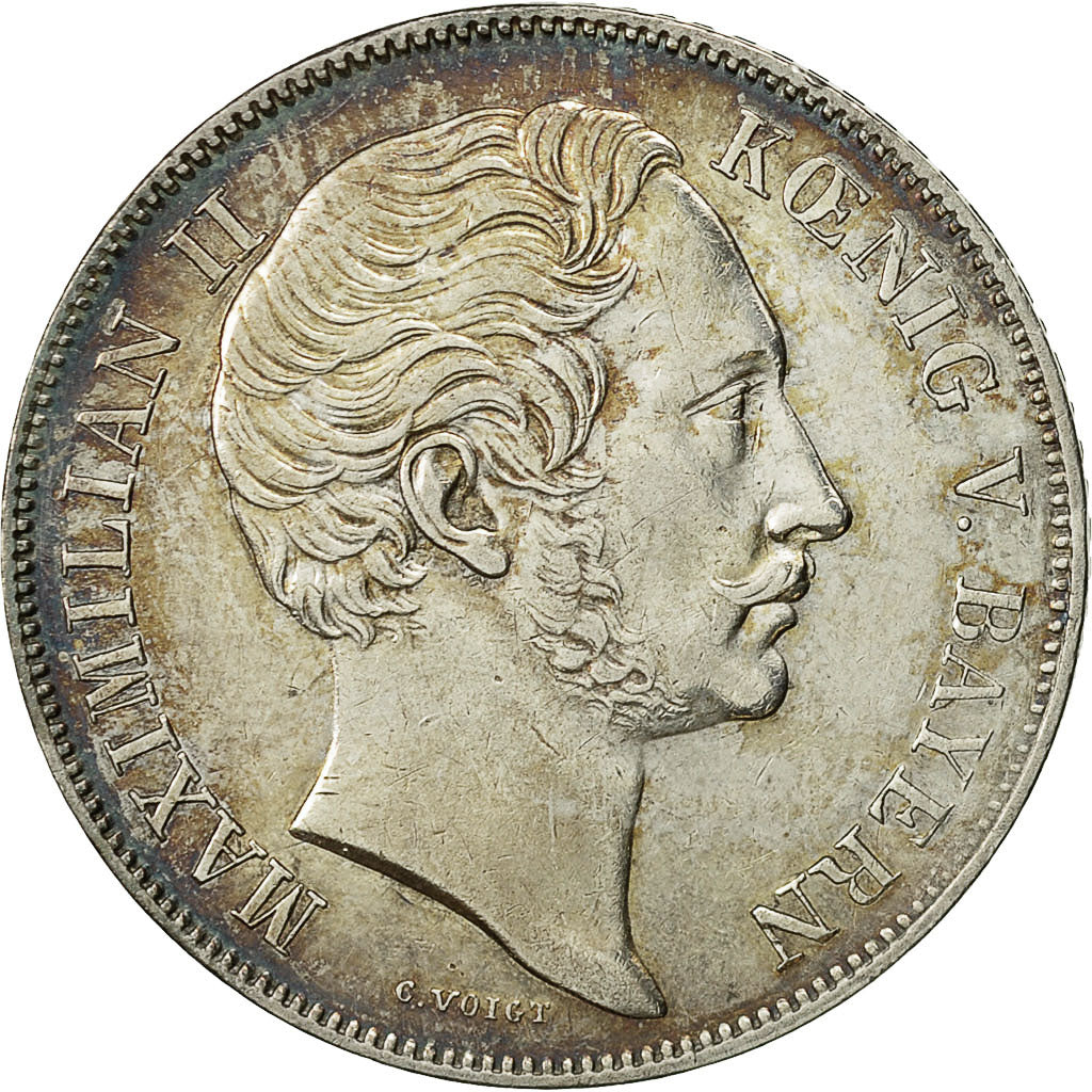 Münze, Deutsch Staaten, BAVARIA, Maximilian II, Gulden, 1850, SS+, Silber