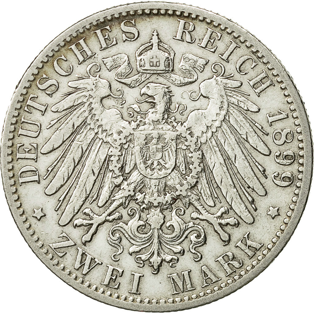 Coin, German States, WURTTEMBERG, Wilhelm II, 2 Mark, 1899, Freudenstadt