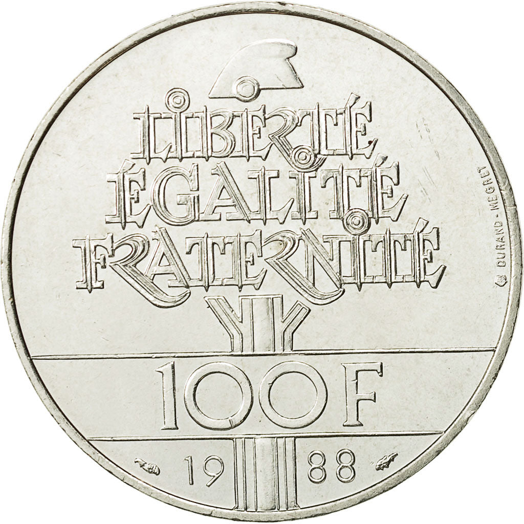 Coin, France, Fraternité, 100 Francs, 1988, MS(60-62), Silver, KM:966