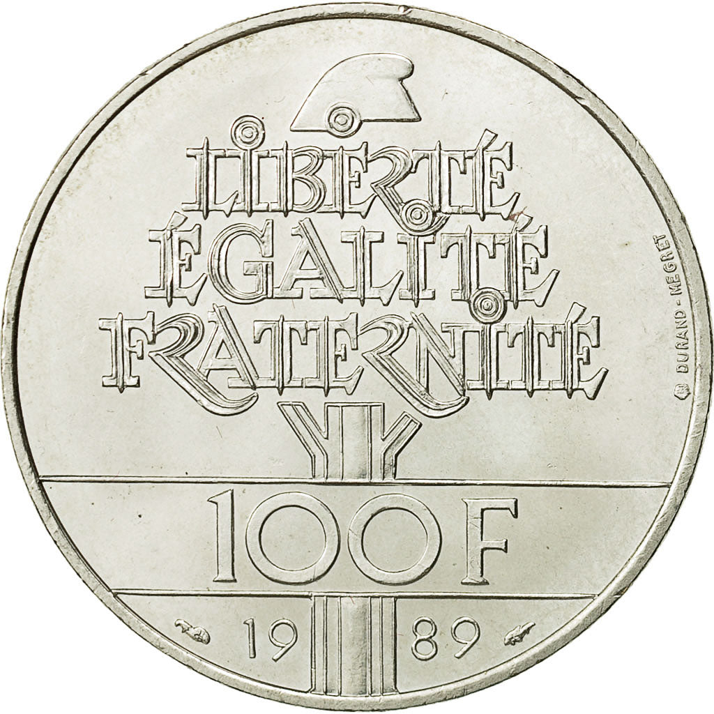 Coin, France, Droits de l'Homme, 100 Francs, 1989, MS(63), Silver, KM:970
