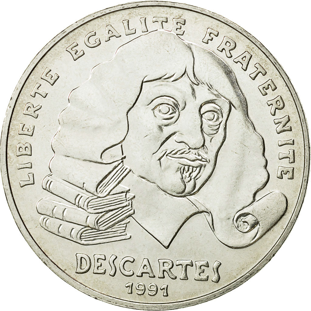 Munten, Frankrijk, Descartes, 100 Francs, 1991, PR+, Zilver, KM:996, Gadoury:906