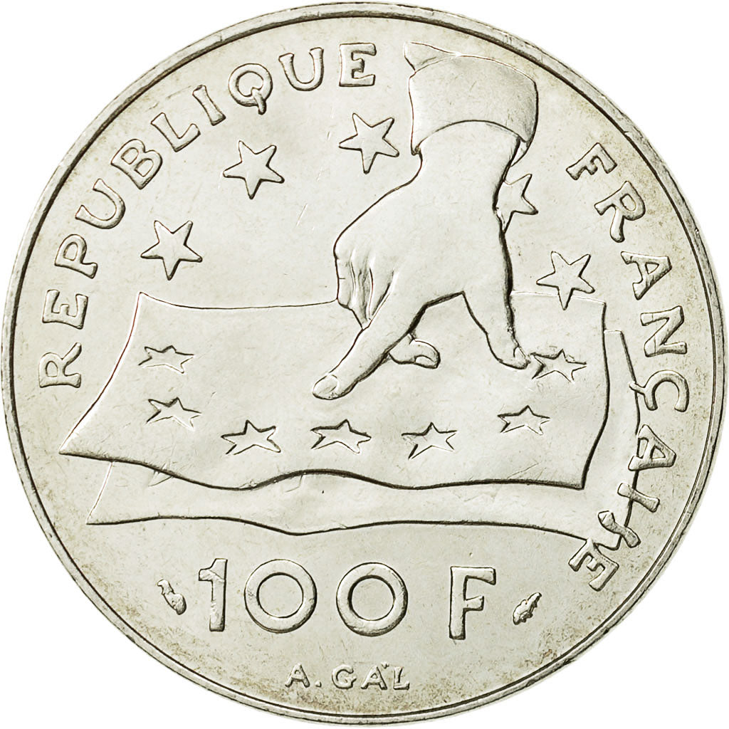 Munten, Frankrijk, Descartes, 100 Francs, 1991, PR+, Zilver, KM:996, Gadoury:906