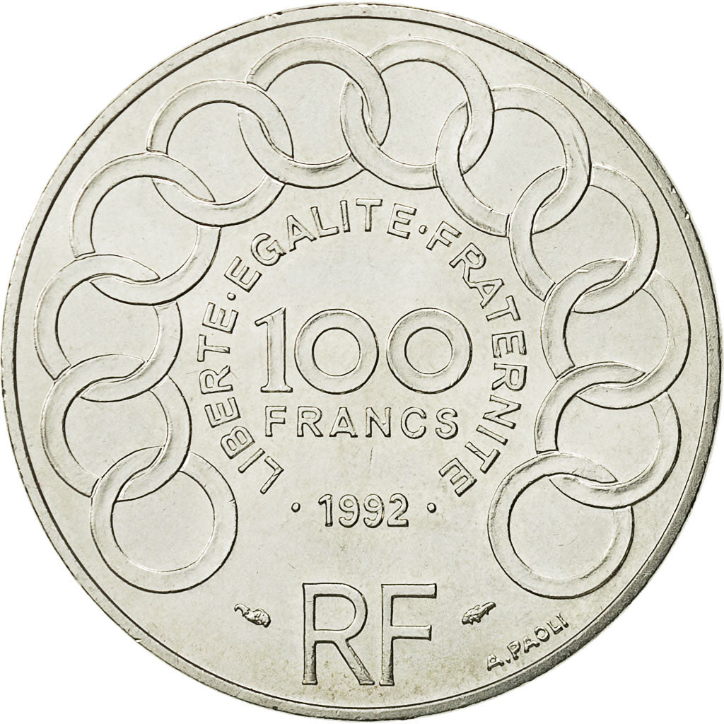 Coin, France, Jean Monnet, 100 Francs, 1992, MS(60-62), Silver, KM:1120
