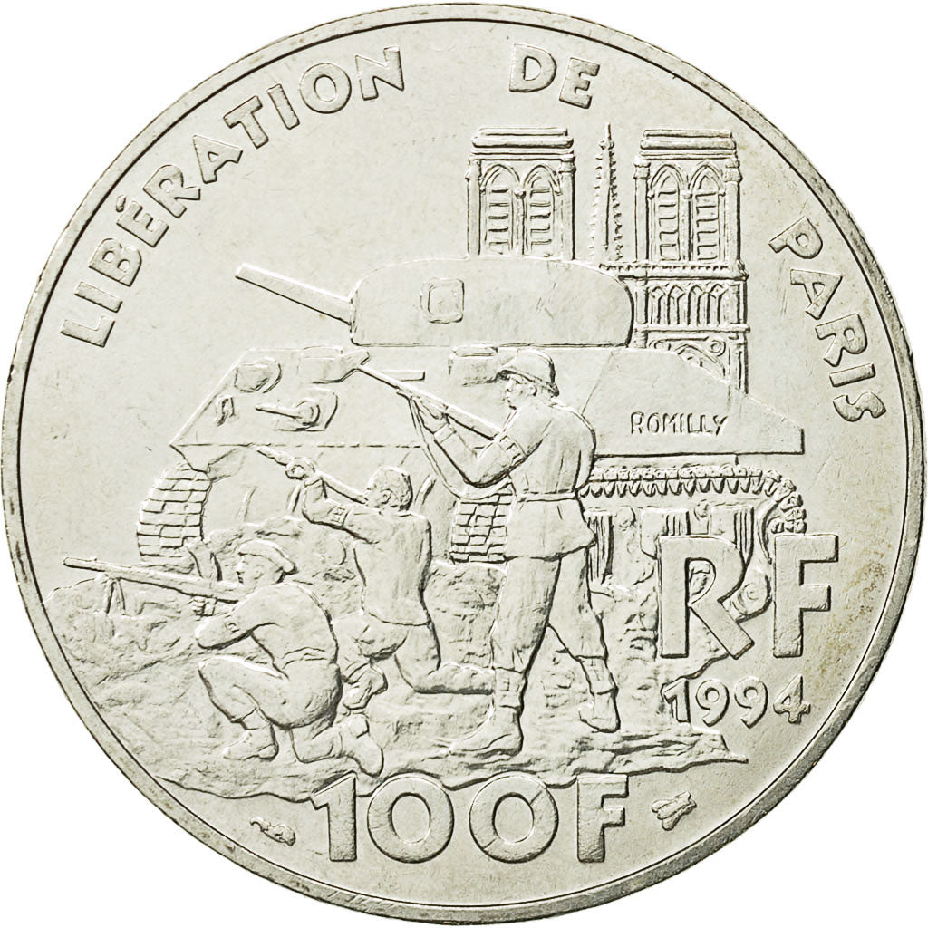 Coin, France, Libération de Paris, 100 Francs, 1994, MS(60-62), Silver