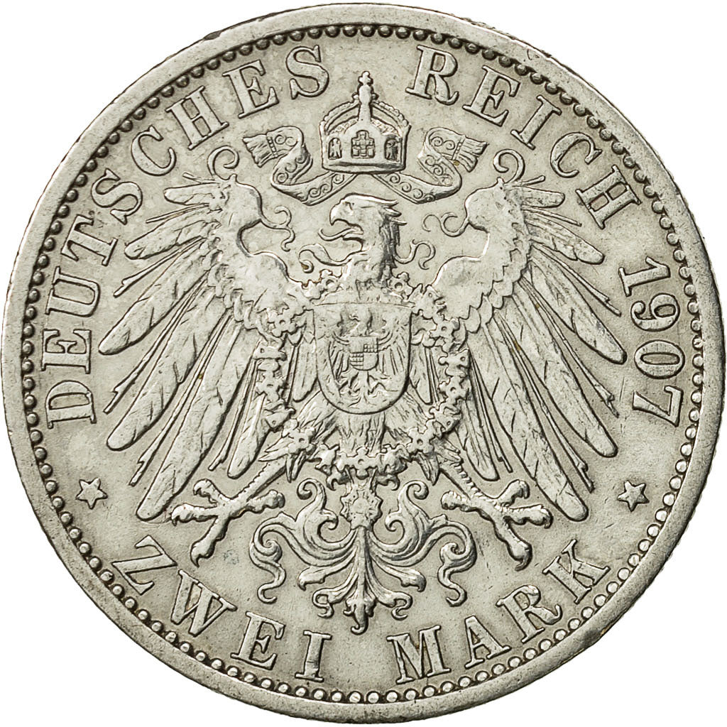 Coin, German States, PRUSSIA, Wilhelm II, 2 Mark, 1907, Berlin, AU(55-58)