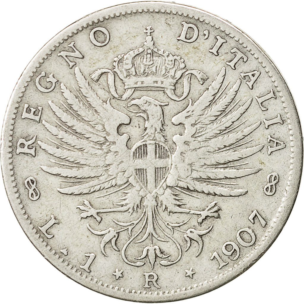 Moneta, Italia, Vittorio Emanuele III, Lira, 1907, Rome, MB+, Argento, KM:32