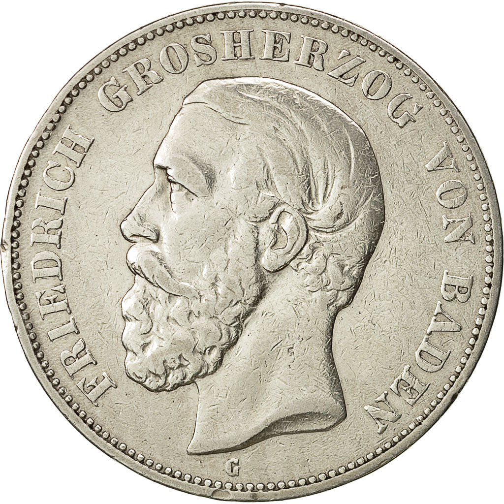 Coin, German States, BADEN, Friedrich I, 5 Mark, 1888, Stuttgart, VF(30-35)