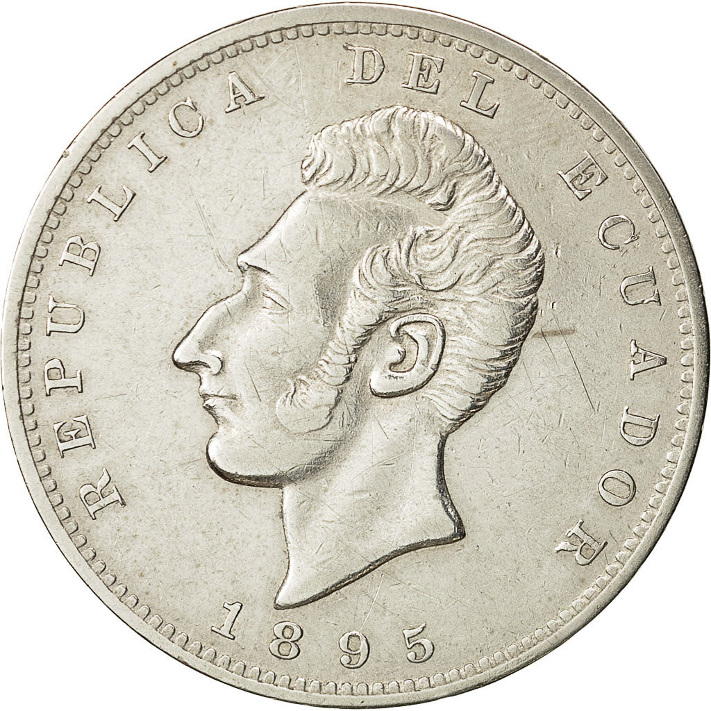 Moneda, Ecuador, Sucre, Un, 1895, Lima, Lima, MBC+, Plata, KM:53.3