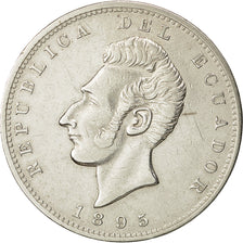 Moneda, Ecuador, Sucre, Un, 1895, Lima, Lima, MBC+, Plata, KM:53.3