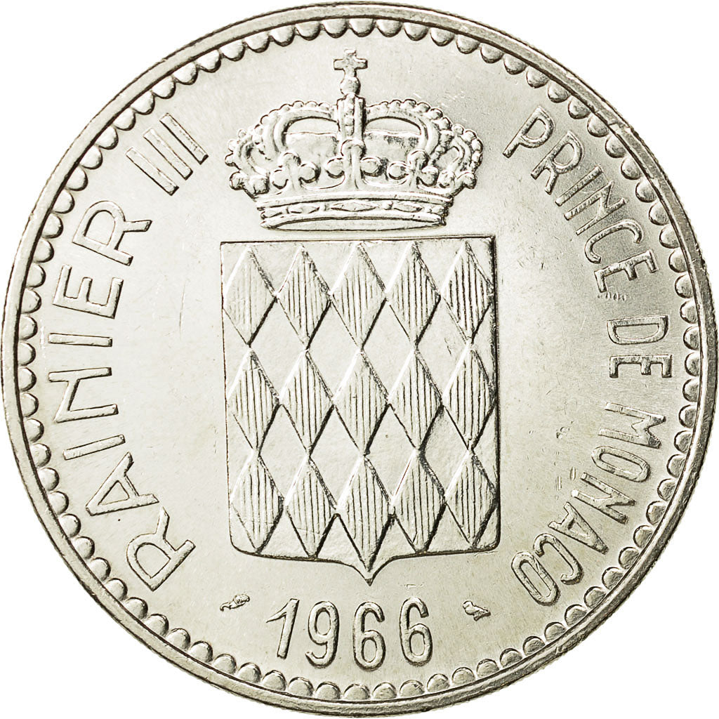 Coin, Monaco, Rainier III, 10 Francs, 1966, MS(63), Silver, KM:146, Gadoury:155