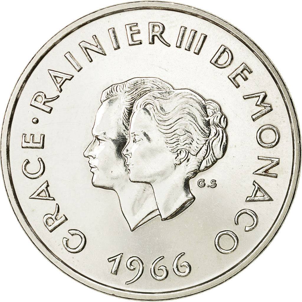 Coin, Monaco, Rainier III, 10 Francs, 1966, MS(63), Silver, KM:M1, Gadoury:154