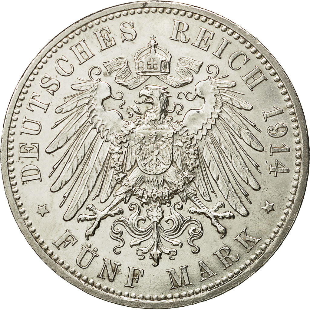 Coin, German States, PRUSSIA, Wilhelm II, 5 Mark, 1914, Berlin, MS(60-62)