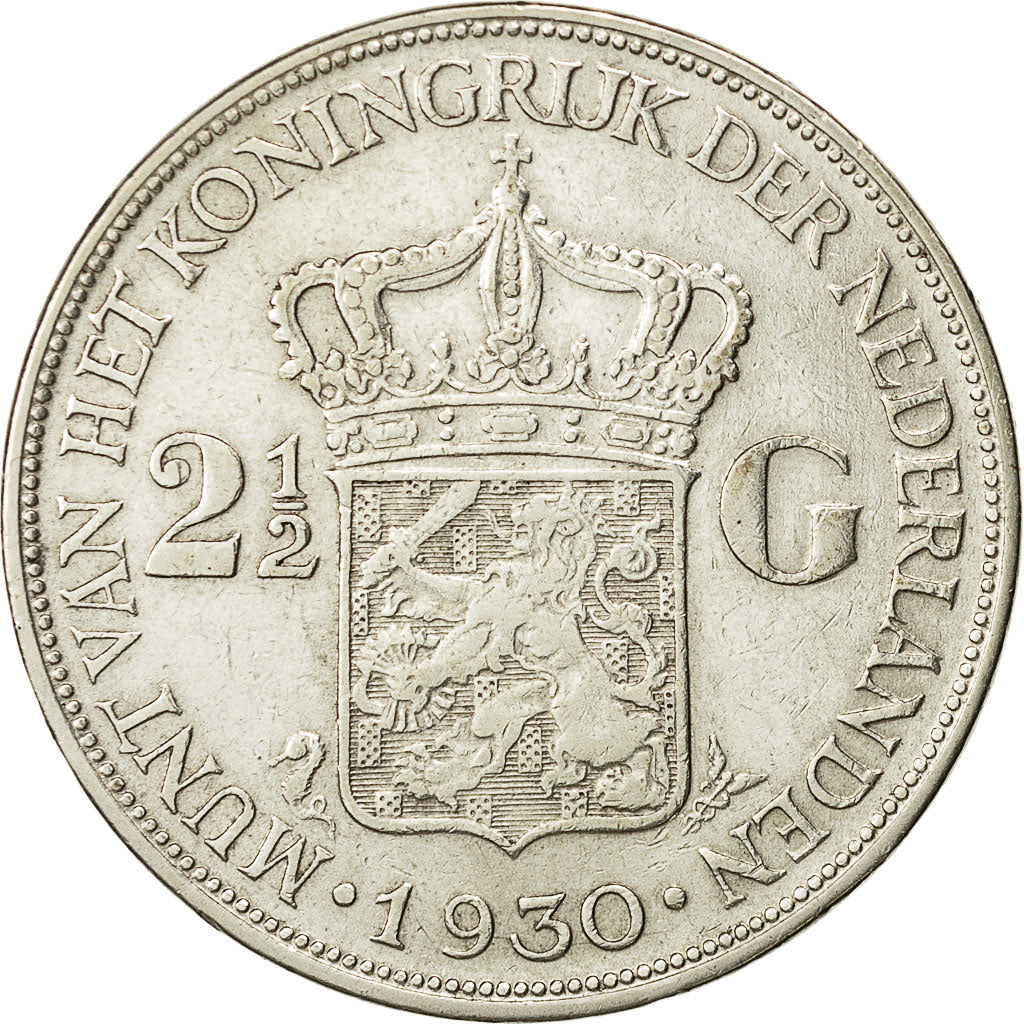 Coin, Netherlands, Wilhelmina I, 2-1/2 Gulden, 1930, EF(40-45), Silver, KM:165