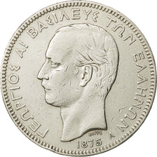 Moneta, Grecia, George I, 5 Drachmai, 1875, Paris, MB+, Argento, KM:46