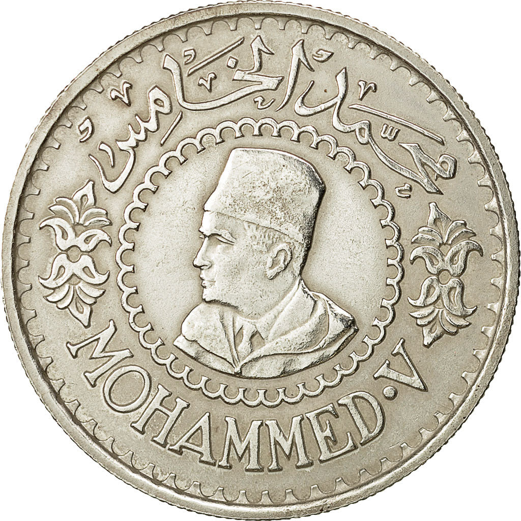 Coin, Morocco, Mohammed V, 500 Francs, 1956, Paris, AU(50-53), Silver, KM:54