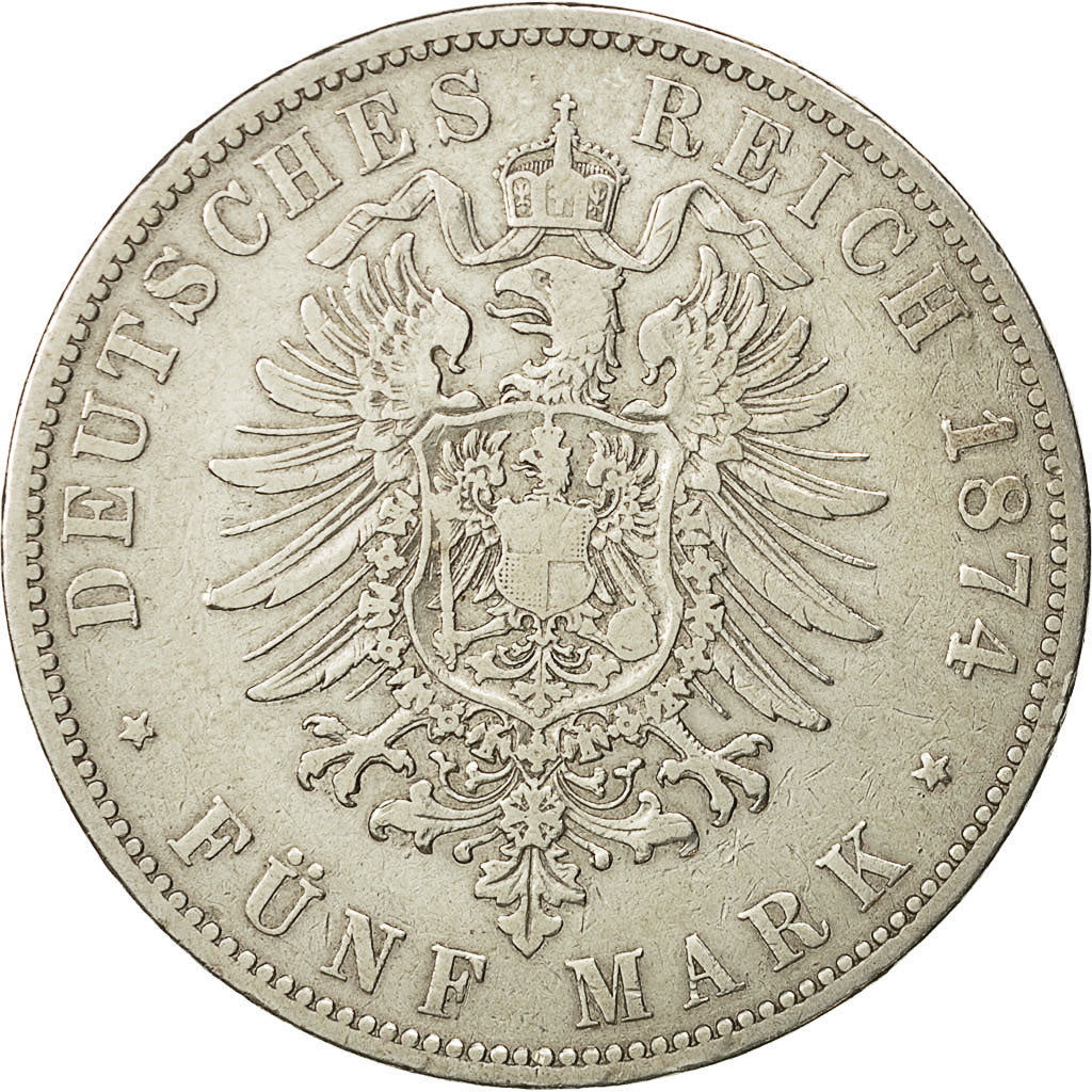Coin, German States, PRUSSIA, Wilhelm I, 5 Mark, 1874, Berlin, VF(30-35)