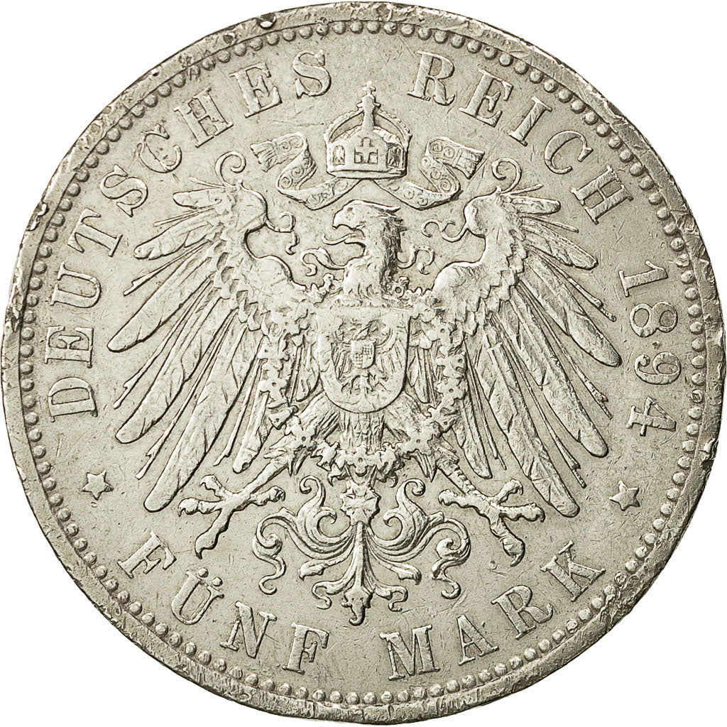 Coin, German States, PRUSSIA, Wilhelm II, 5 Mark, 1894, Berlin, VF(30-35)