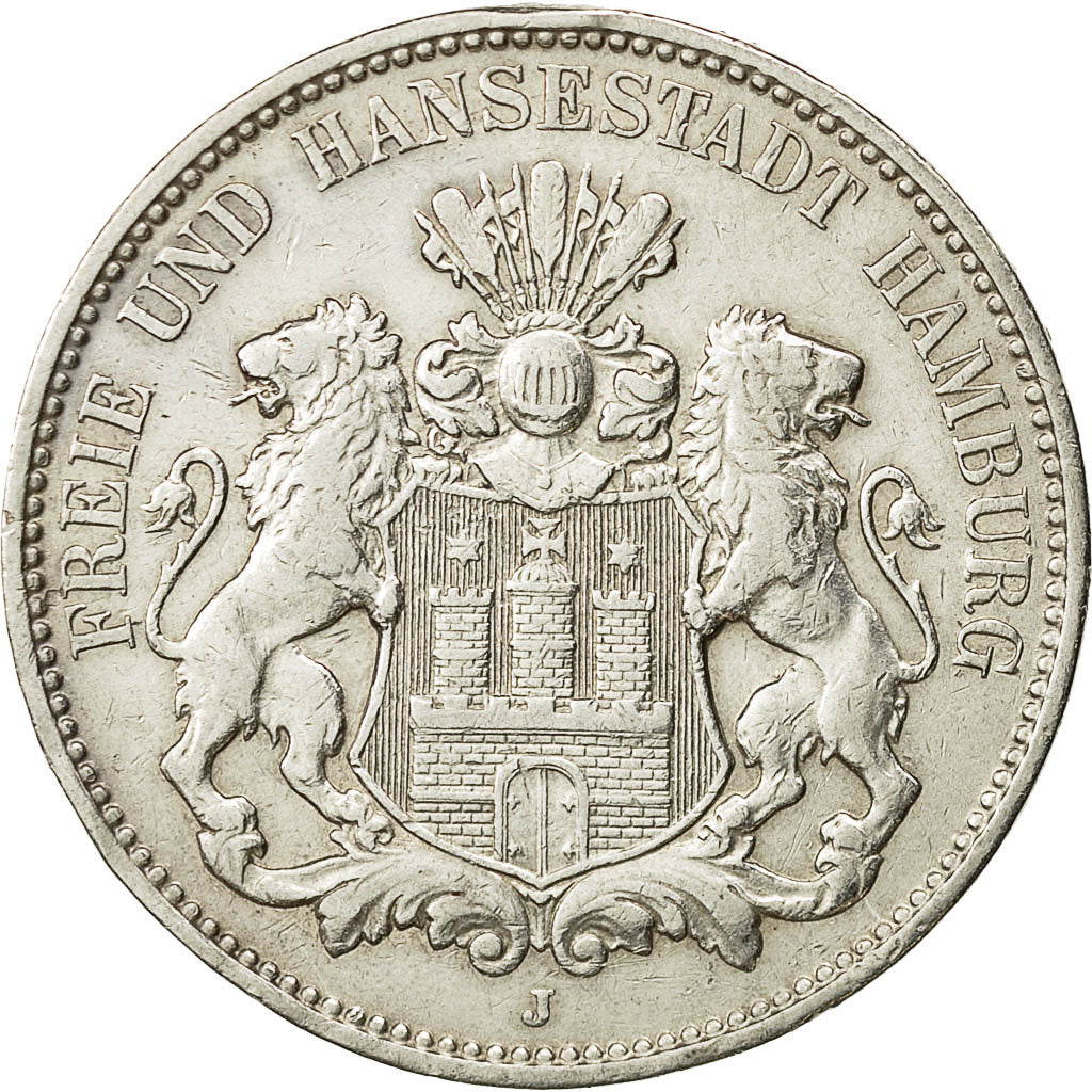 Coin, German States, HAMBURG, 3 Mark, 1909, Hamburg, EF(40-45), Silver, KM:620