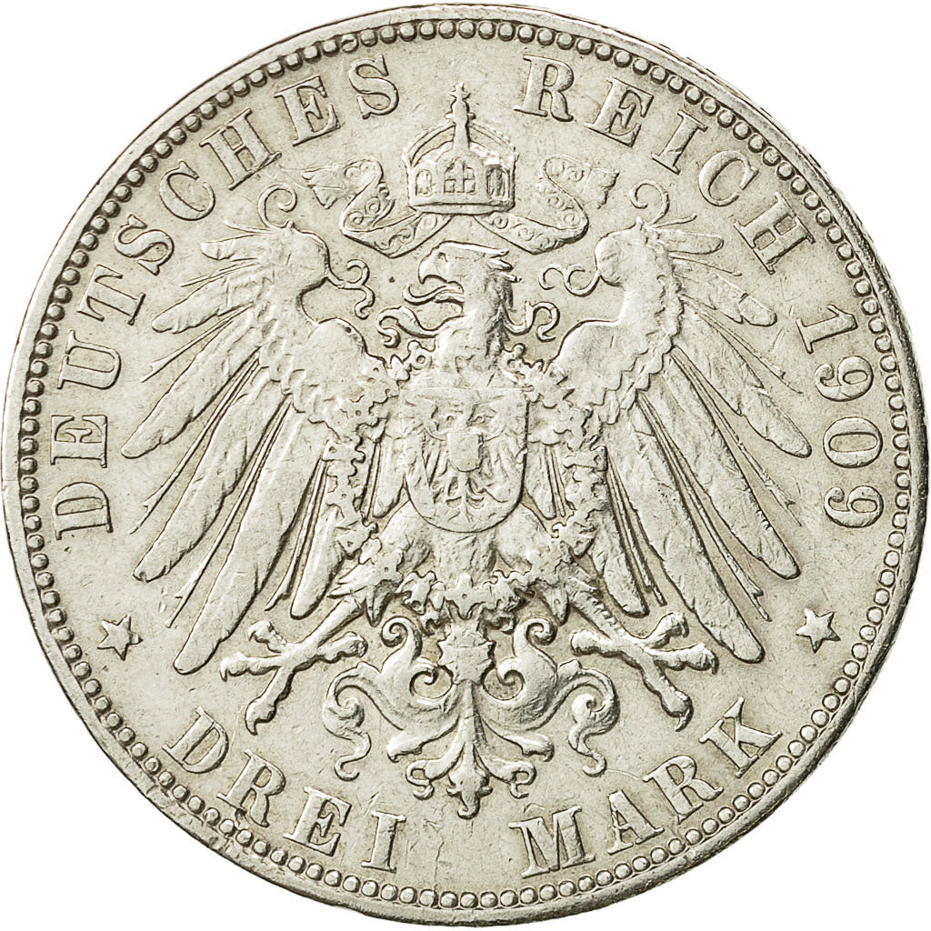 Coin, German States, HAMBURG, 3 Mark, 1909, Hamburg, EF(40-45), Silver, KM:620