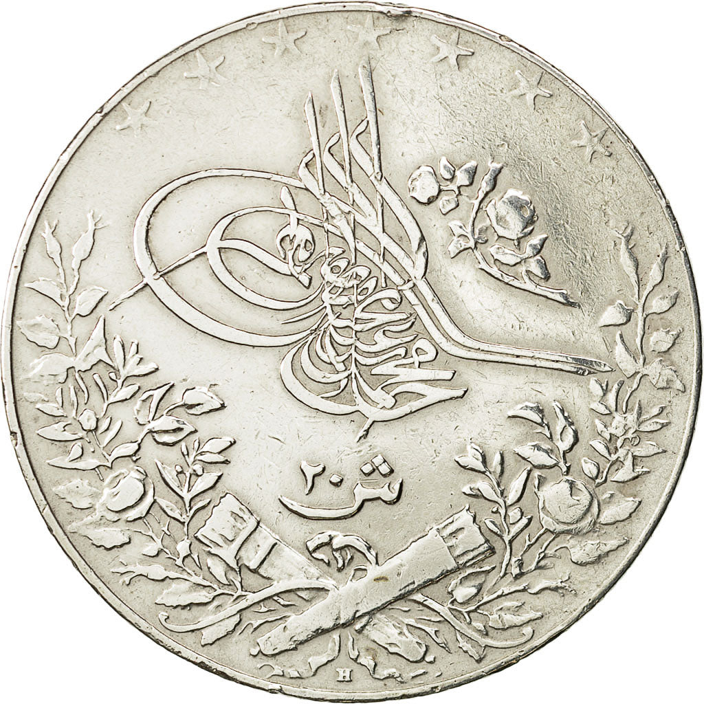Moneta, Egitto, Muhammad V, 20 Qirsh, 1913, Misr, BB+, Argento, KM:310
