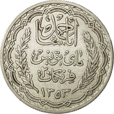 Coin, Tunisia, Ahmad Pasha Bey, 20 Francs, AH 1353/1934, Paris, AU(55-58)