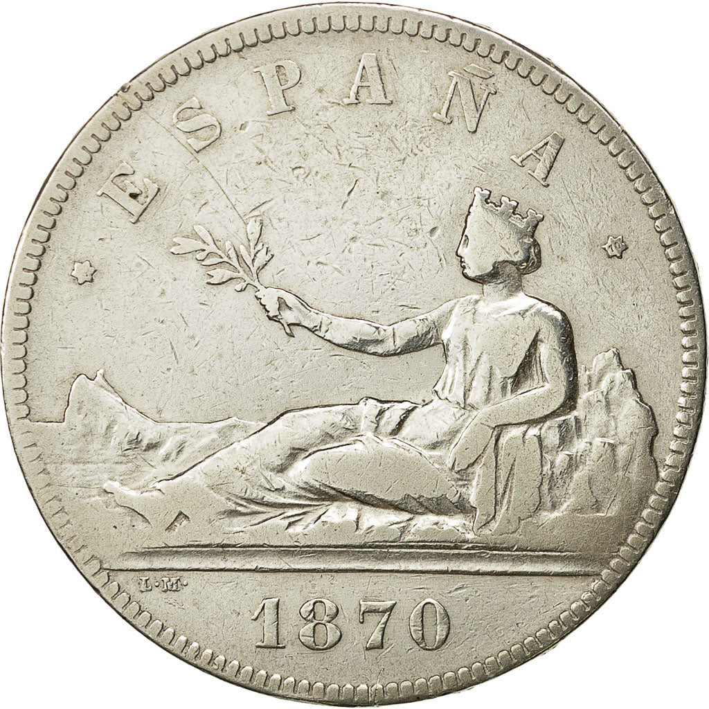 Coin, Spain, Provisional Government, 5 Pesetas, 1870, Madrid, VF(30-35), Silver