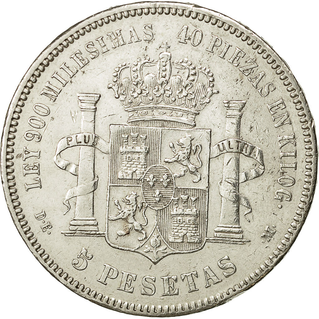 Coin, Spain, Alfonso XII, 5 Pesetas, 1876, Madrid, AU(50-53), Silver, KM:671