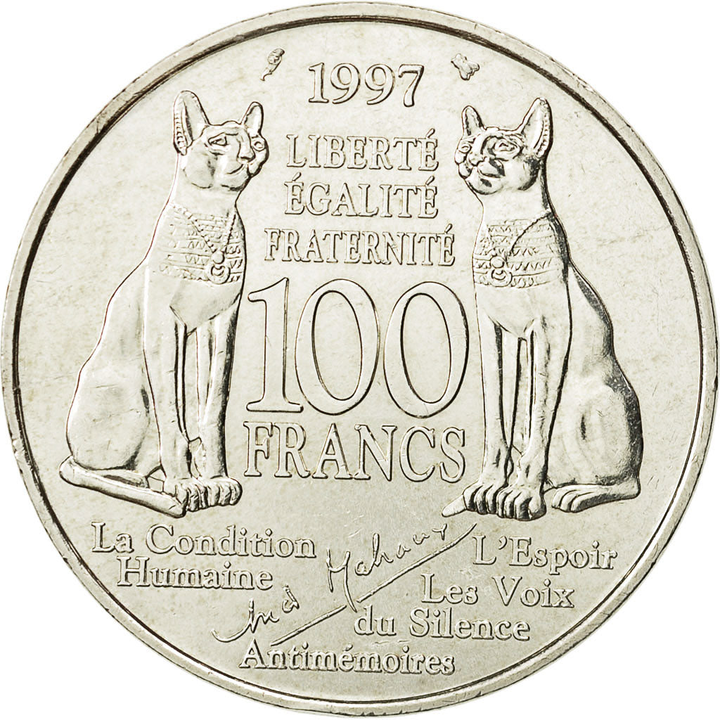 Munten, Frankrijk, André Malraux, 100 Francs, 1997, UNC-, Zilver, KM:1188
