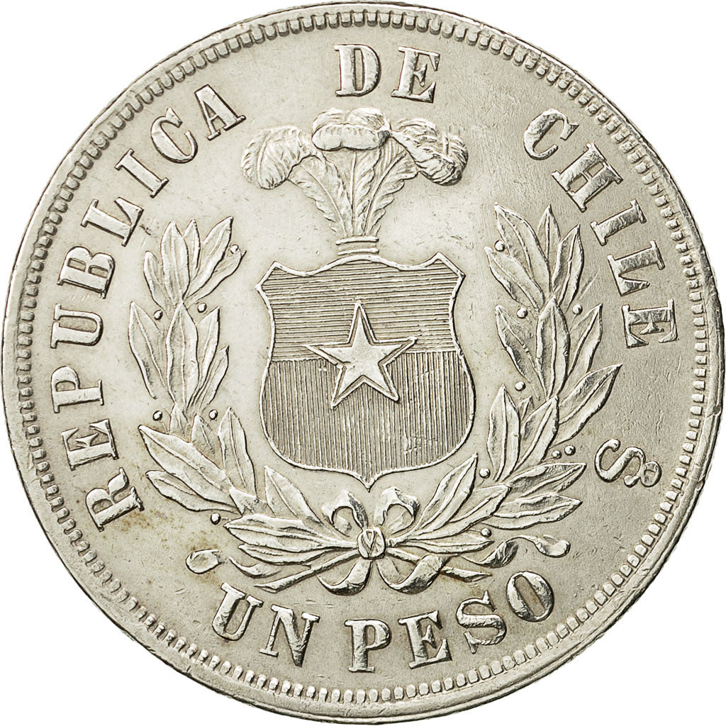 Moneda, Chile, Peso, 1877, Santiago, EBC+, Plata, KM:142.1