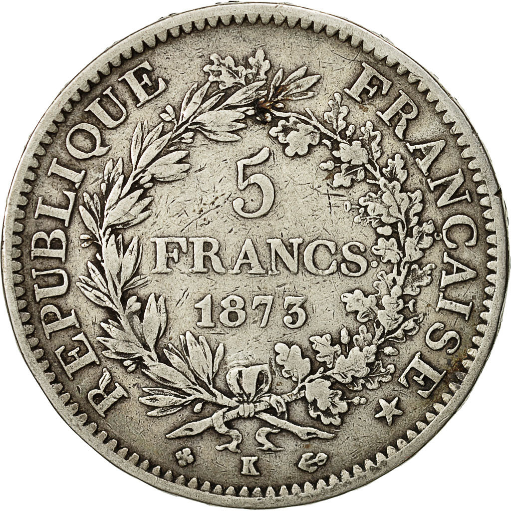 Coin, France, Hercule, 5 Francs, 1873, Bordeaux, VF(30-35), Silver, KM:820.2
